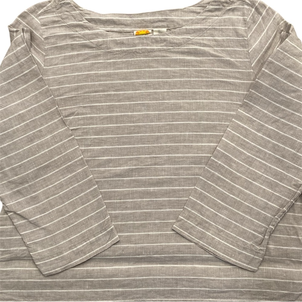 C&C California 100% Linen Shirt Long Sleeve Tan Khaki Stripe Size Large